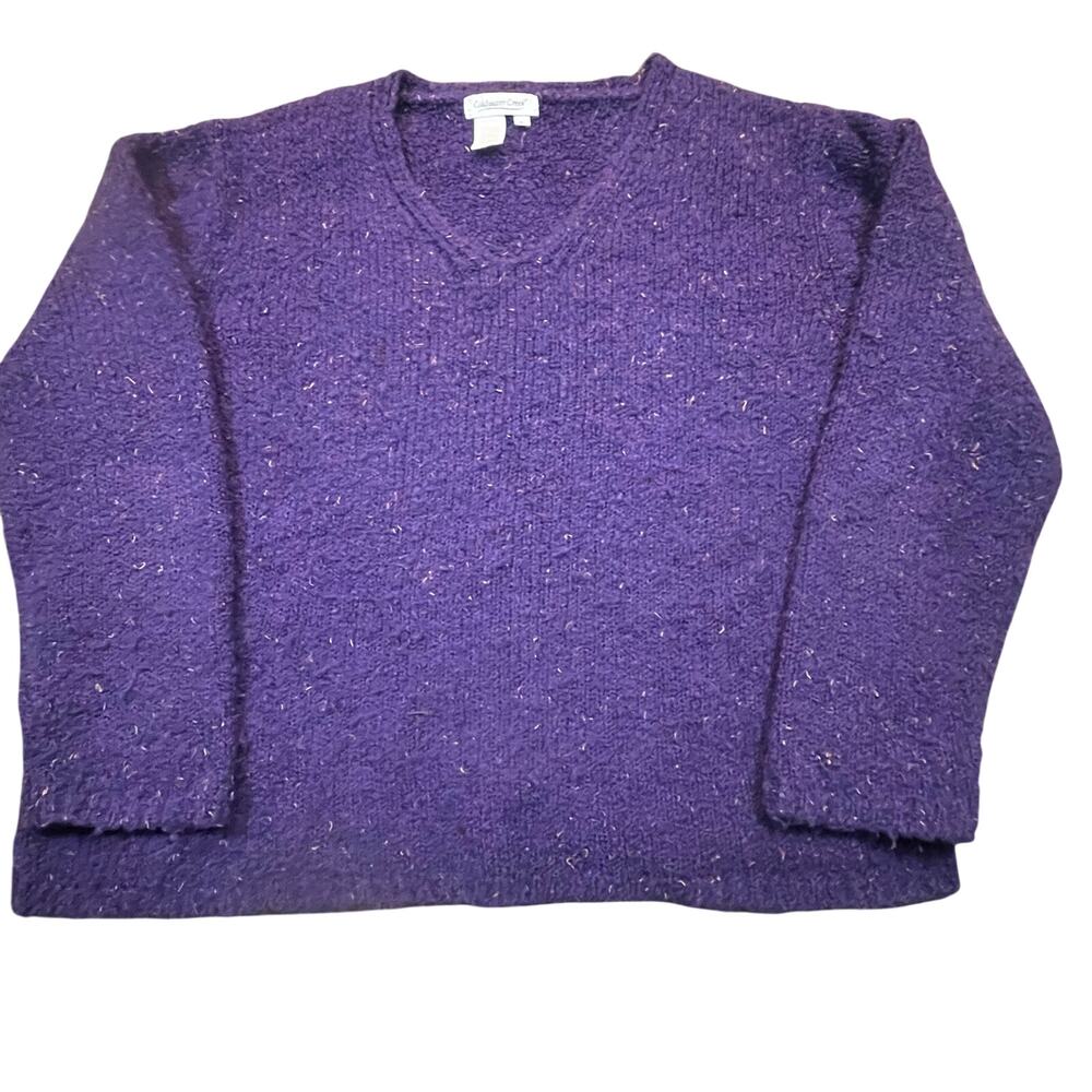 Coldwater Creek Womens Large Purple Speckled Knit V Neck Sweater